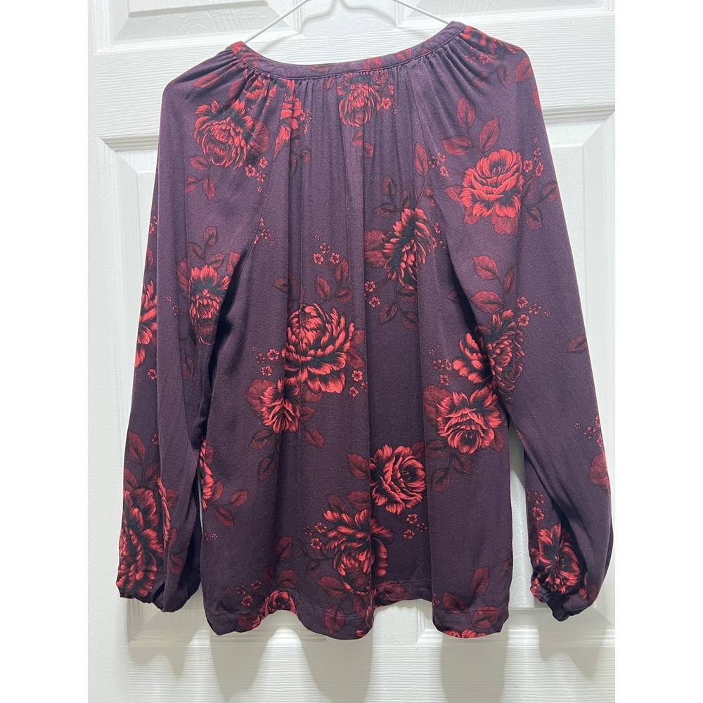 Old Navy Viscose Rose Print Split Neck Long Sleeve Blouse Size S - Picture 8 of 9